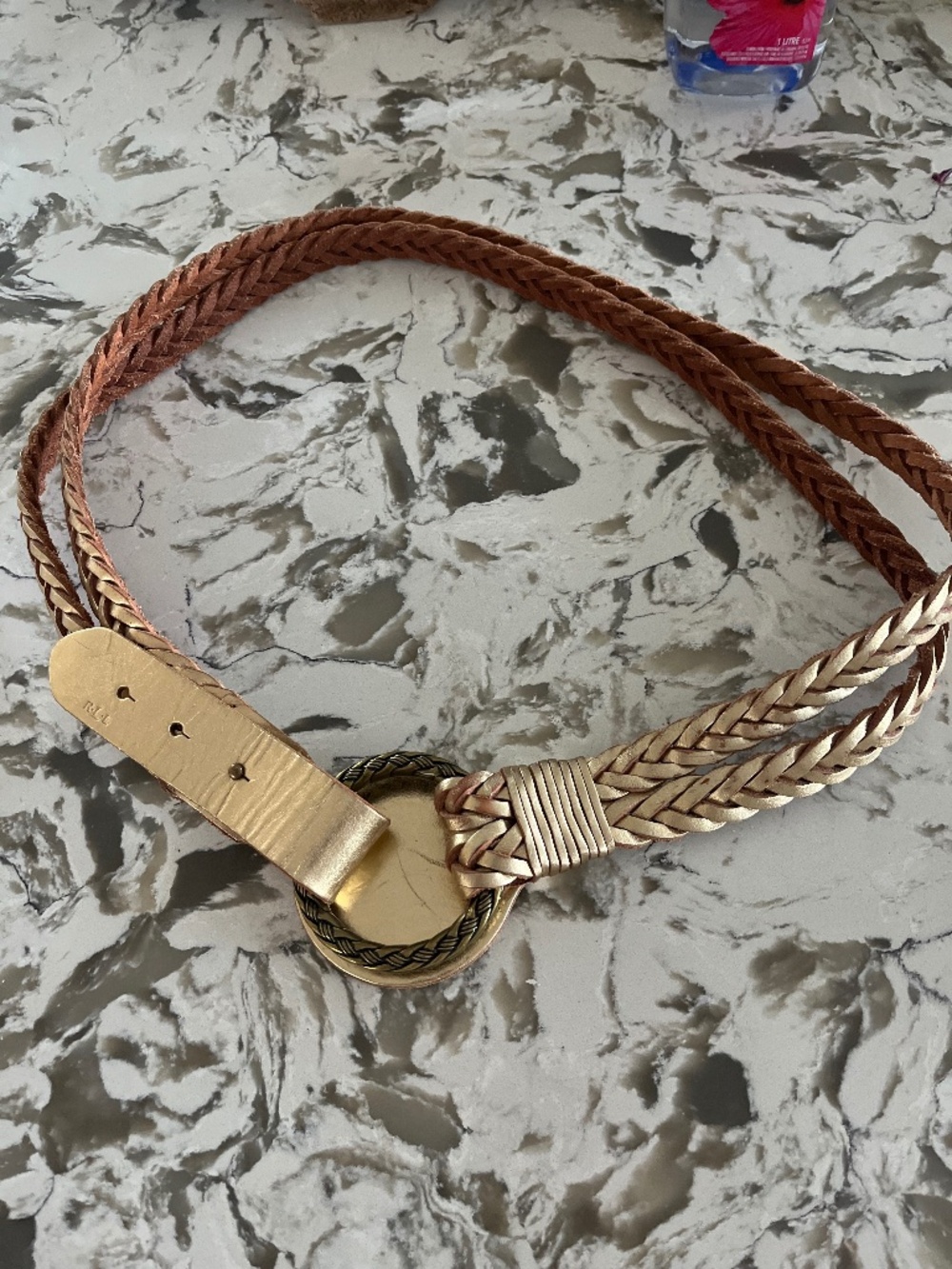 Lauren Ralph Lauren Genuine Leather Braided Belt with Gold Accenting Sz L